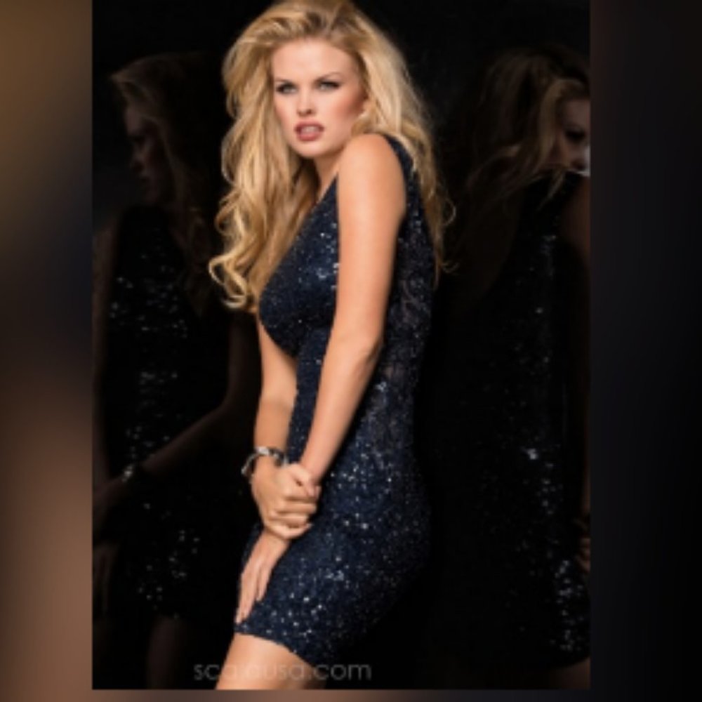 Navy Sequin Low-Back Dress - NEW/Unworn